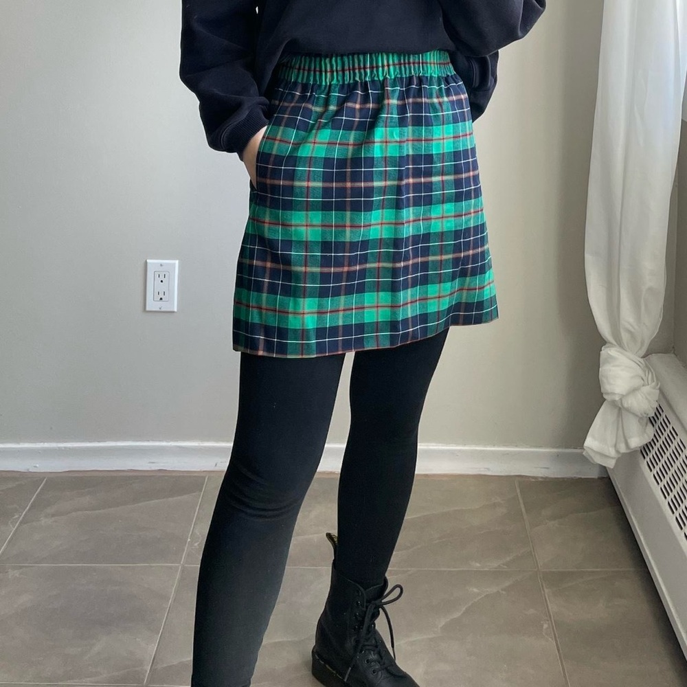 J. Crew Green and Blue Plaid Mini Skirt
